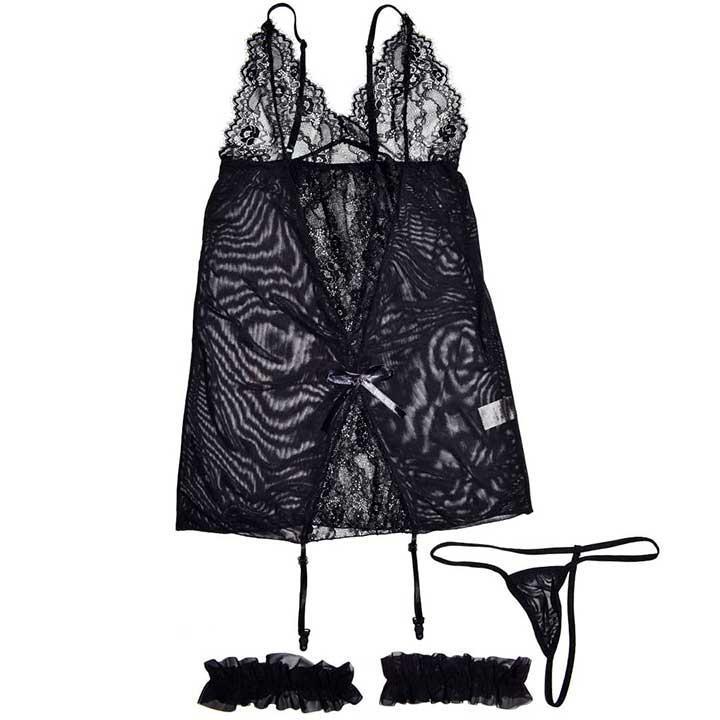 Пеньюар короткий з підв'язками для панчох XS-S Чорний (K1052-1) - фото 6 Пеньюар короткий з підв'язками для панчох XS-S Чорний (K1052-1) - фото 6
