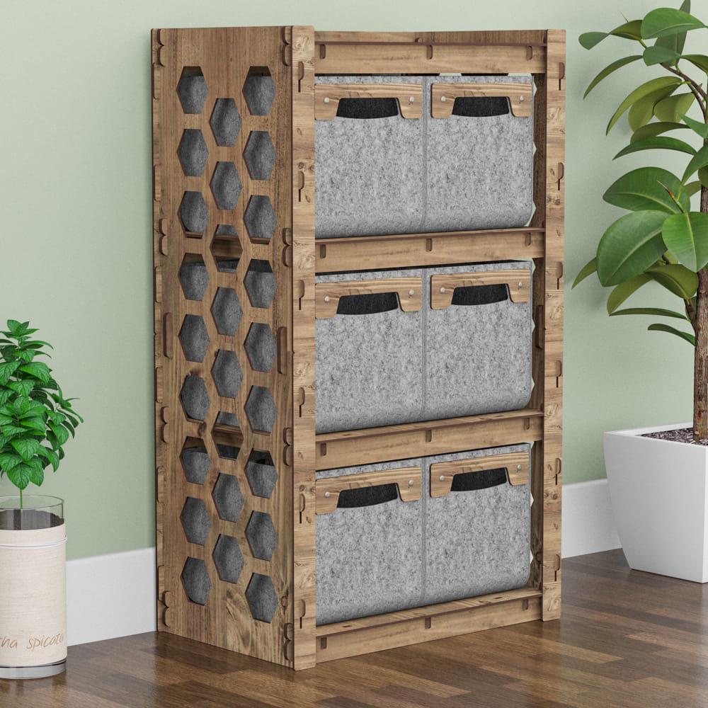 Комод для кухни деревянный Hexagonica Honeycomb на 6 ящиков серые корзины 900х528х345 мм (111334)