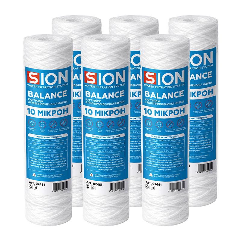 Комплект картриджей из полипропиленовой нити Sion 2,5x10” 10 мкм 6 шт. (67805)