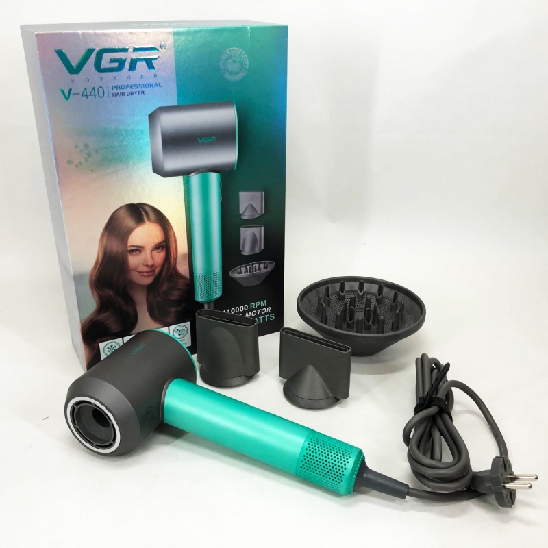 Фен для волос VGR V-440 профессиональный 1400 Вт Green (tf7291) - фото 13 Фен для волос VGR V-440 профессиональный 1400 Вт Green (tf7291) - фото 13
