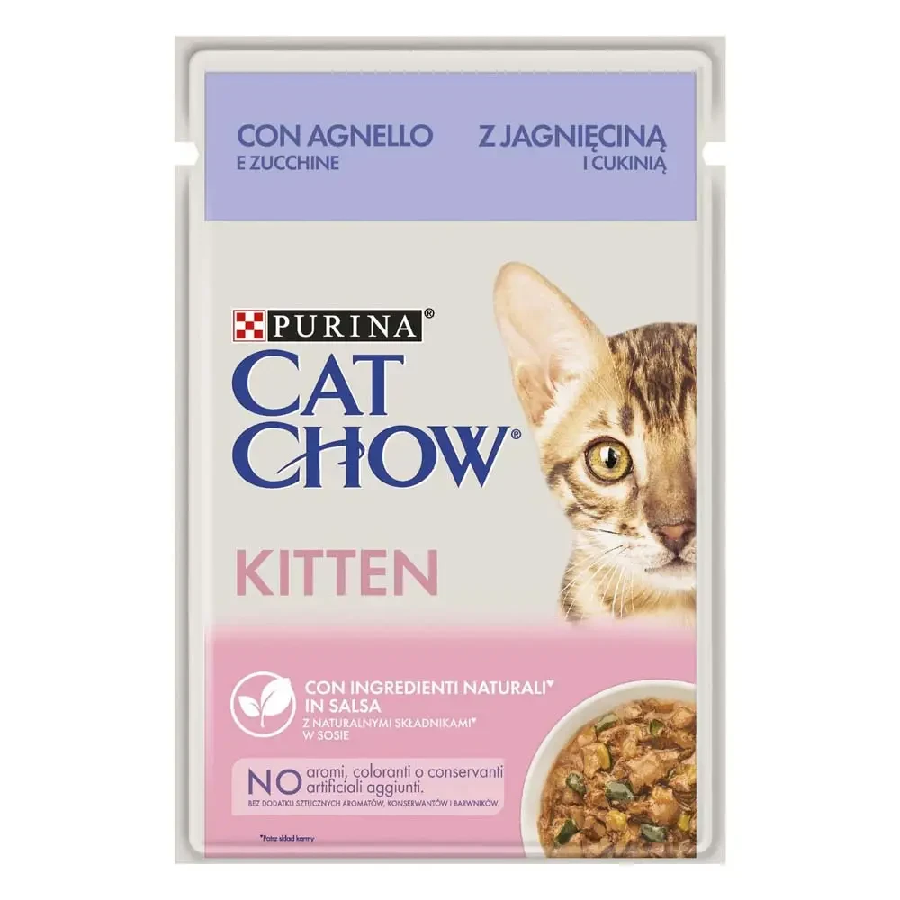 Вологий корм Cat Chow Kitten для кошенят шматочки у підливі з ягням і цукіні 85 г (8445290426536)
