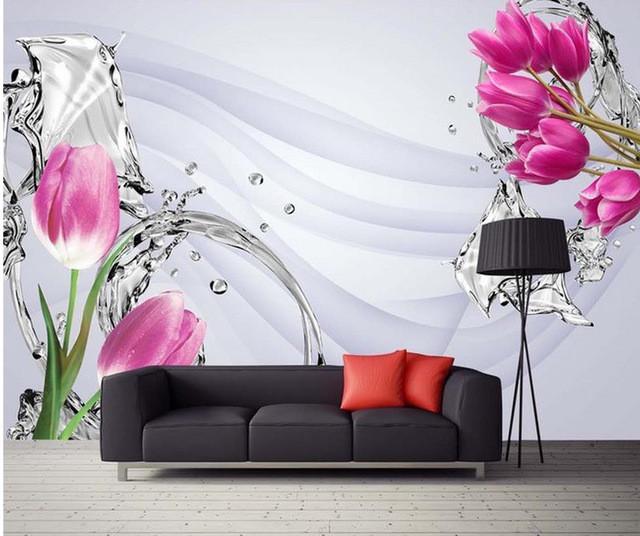 Фотообои 3D флизелиновые цветочные для спальни/зала/кухни Розовые тюльпаны