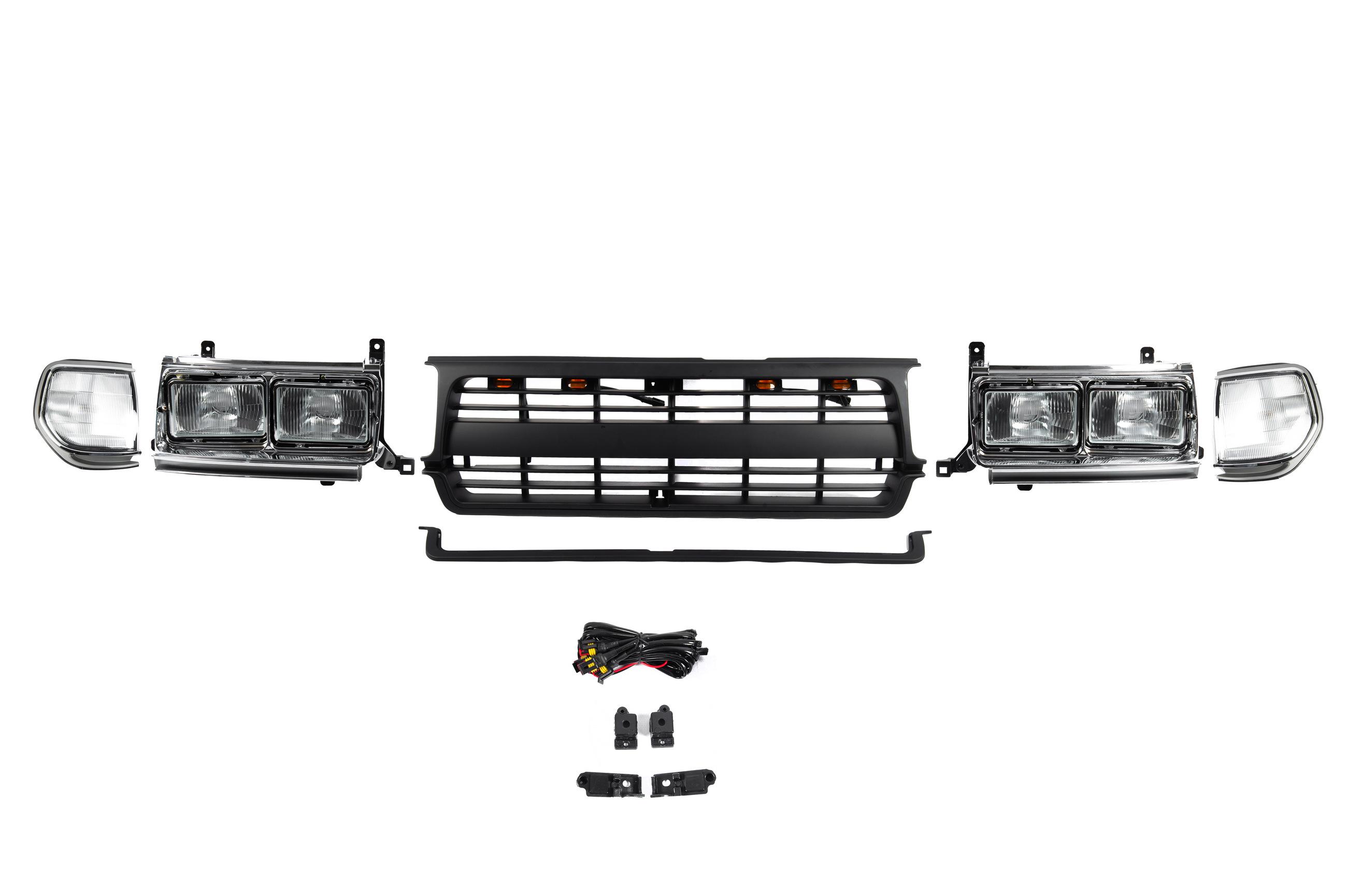 Комплект фар и решетки OffRoad GBT для Toyota Land Cruiser 80 1990-1997 гг. Черный (190919)