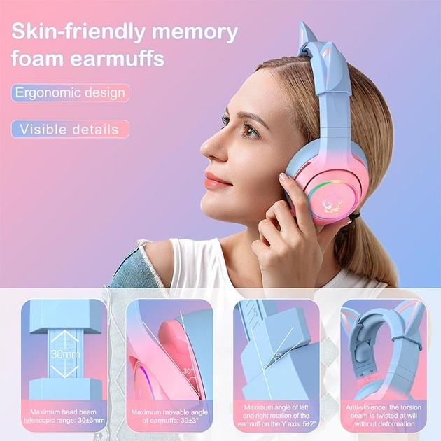 Наушники с гарнитурой Onikuma Gaming Audio K9 для Android/ПК/PS4/Xbox/Switch (pink&blue) - фото 2