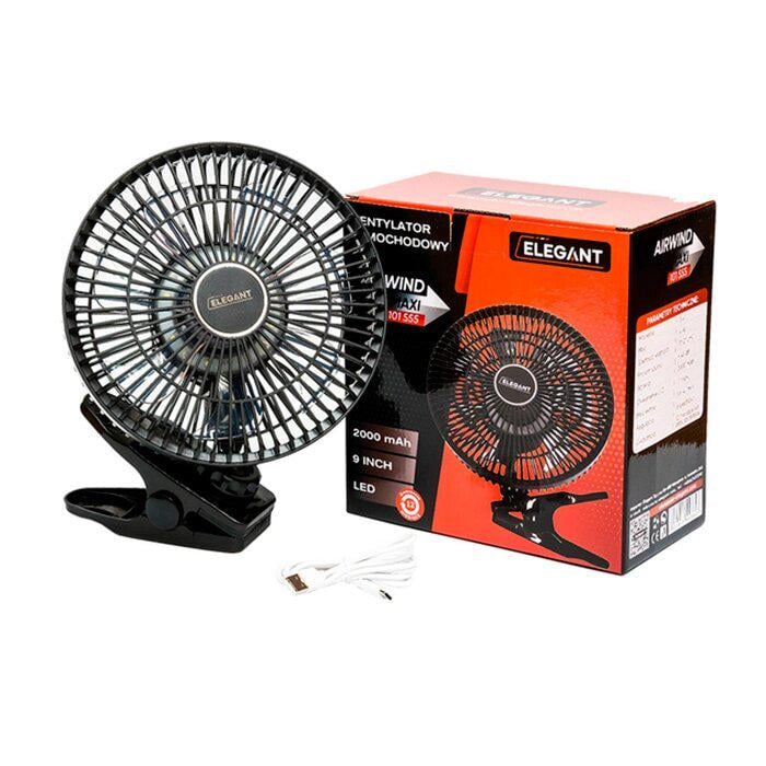 Вентилятор автомобільний Elegant Airwind Maxi 9" 5V LED USB 2000 мAh (EL 101555)