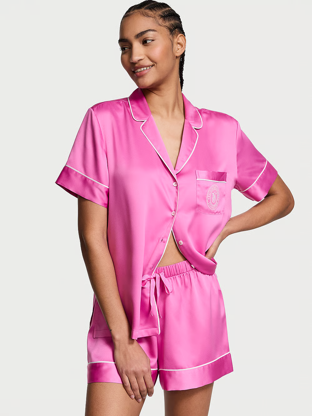 Піжама жіноча Victoria's Secret Glazed Satin Short Pajama Set сатинова S Рожевий (26407243)