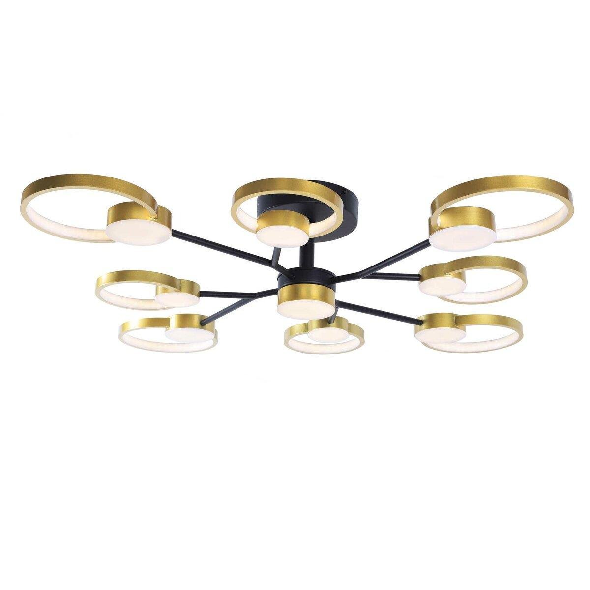 Люстра светодиодная Sirius 100W с круглыми рассеивателями 3000-6500K Черный/Золотой (Ш 1313/9 Black+Gold)