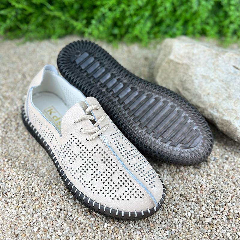 Мокасини жіночі Е-001035-6 перфорована шкіра р. 40 25,5 см Бежевий (25330895) - фото 4