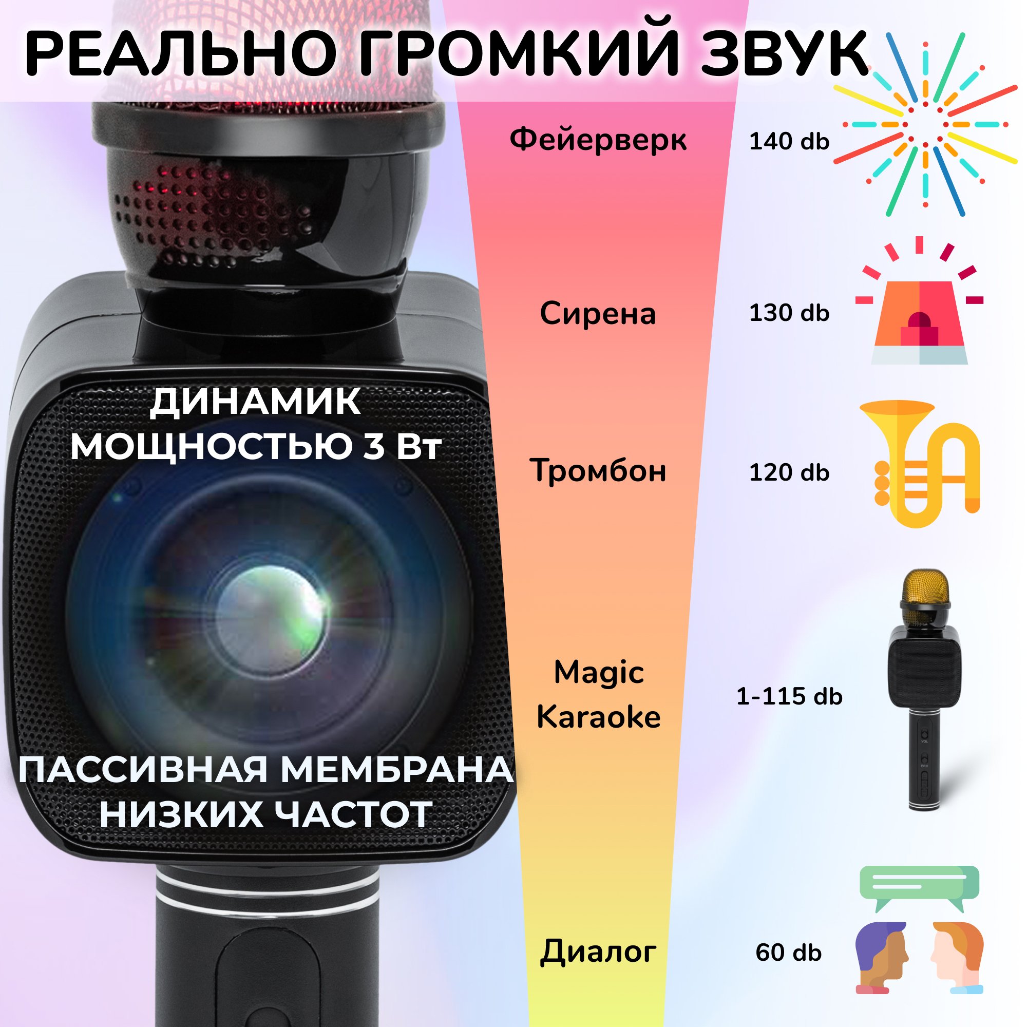 Караоке микрофон Bluetooth Magic Karaoke YS-68 колонка с двумя динамиками Черный - фото 5