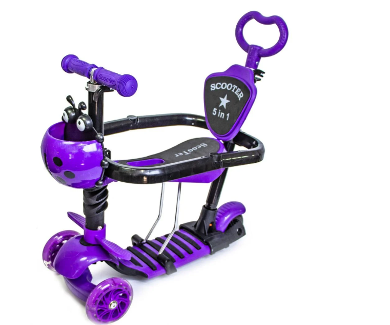 Самокат із захисним бортиком Scooter коровка 5в1 Фіолетовий