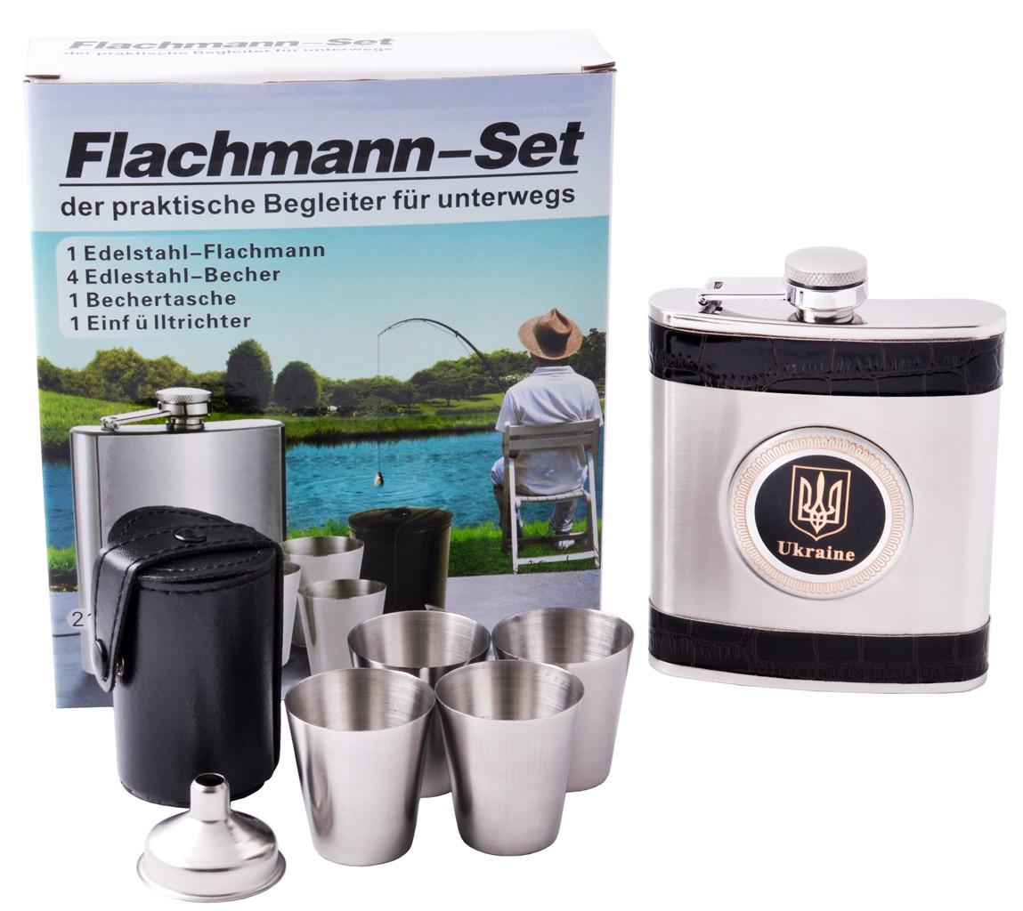 Набір фляга та 4 стопки Ukraine Badge 210 мл нержавіюча сталь
