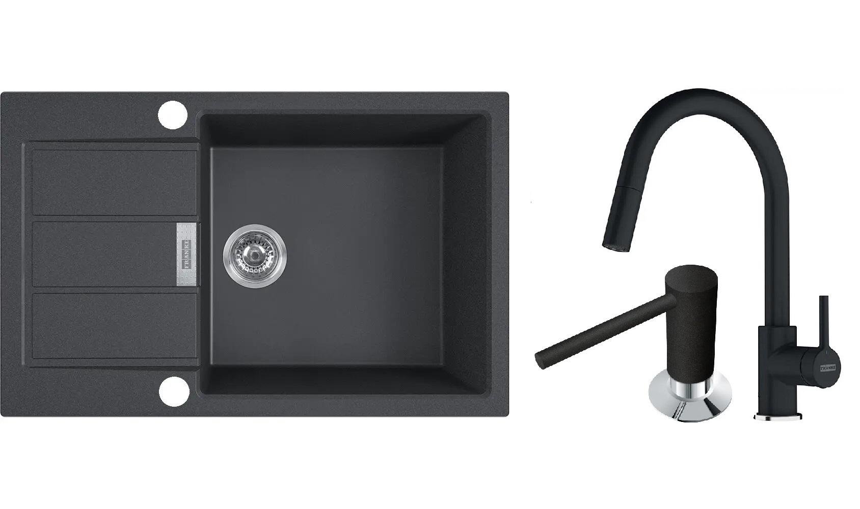 Комплект из кухонной мойки Franke Sirius 2.0 S2D 611-78 XL кухонного смесителя Franke Lina и дозатора моющих средств Franke Comfort (37115)