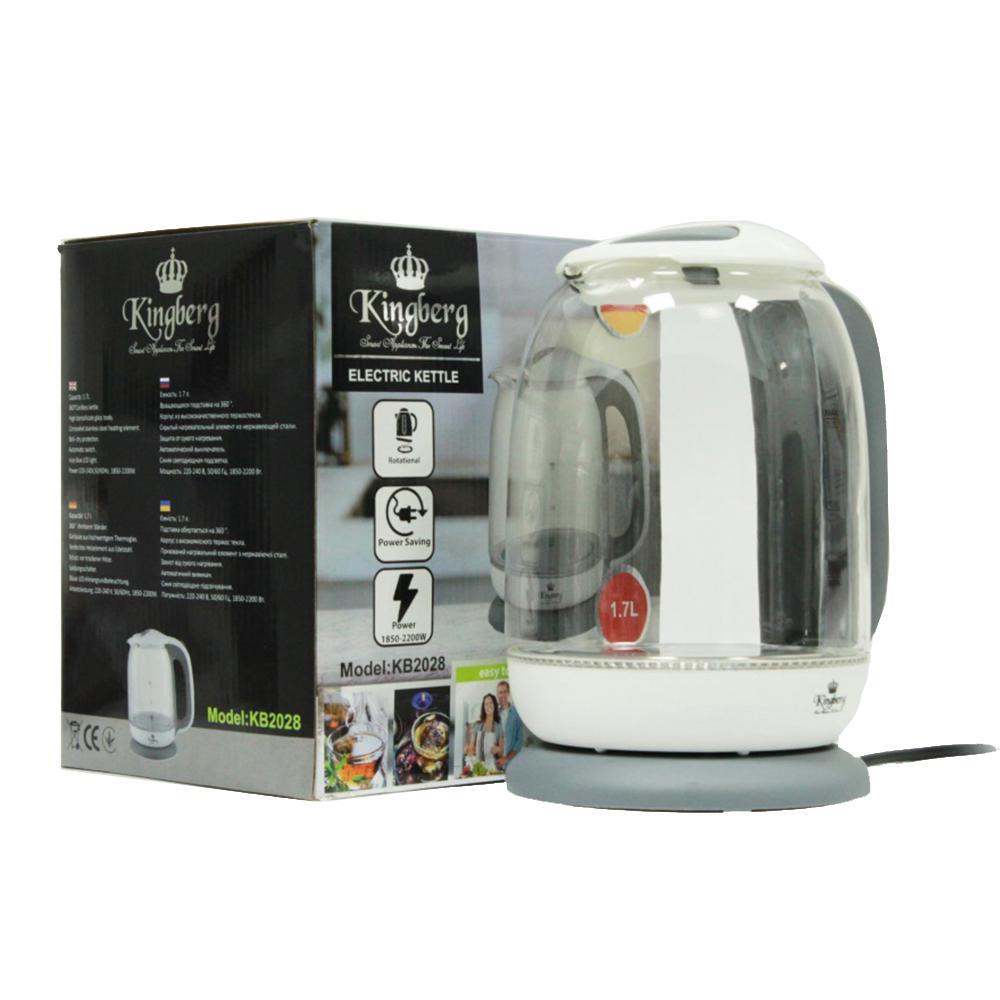 Електрочайник скляний Kingberg KB-2028 1,7 л 2200 Вт Білий (21-53-93119-01) - фото 3