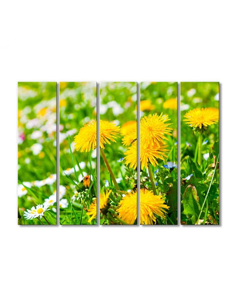 Картина модульная Ромашки и желтые одуванчики 5 модулей 120x180 см (212215cvety_i_rasteniya)