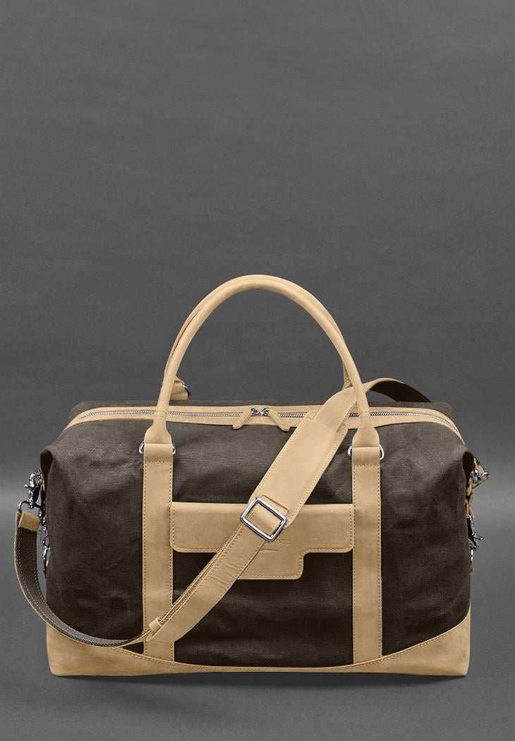 Дорожня сумка з канвасу та натуральної шкіри Crazy Horse Світло-бежевий/Коричневий (A-028856)