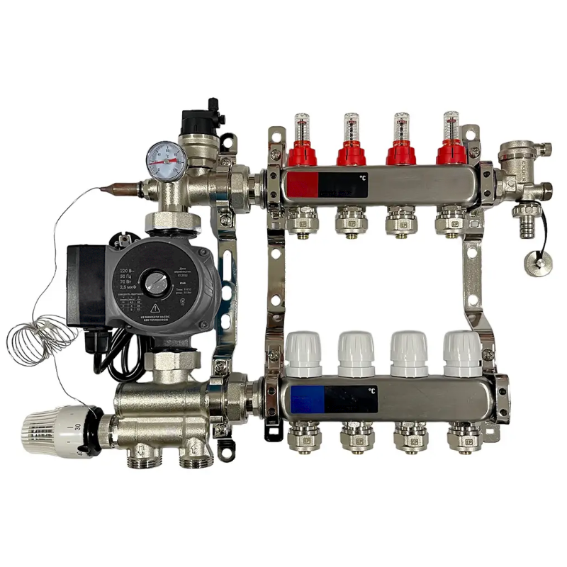Колектор Standart на 4 виходи у зборі для теплої підлоги 1"-3/4"
