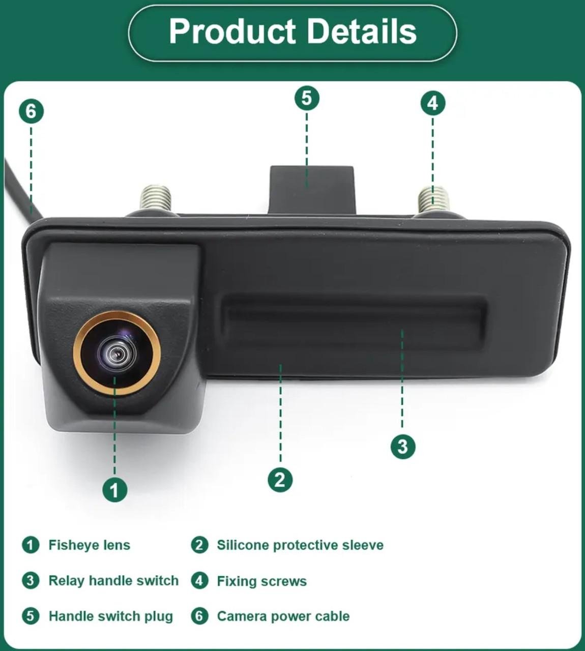 Камера GreenYi-AHD8012 Audi Skoda FULL HD штатная в ручку багажника с кнопкой 175° 1920x1080 - фото 4