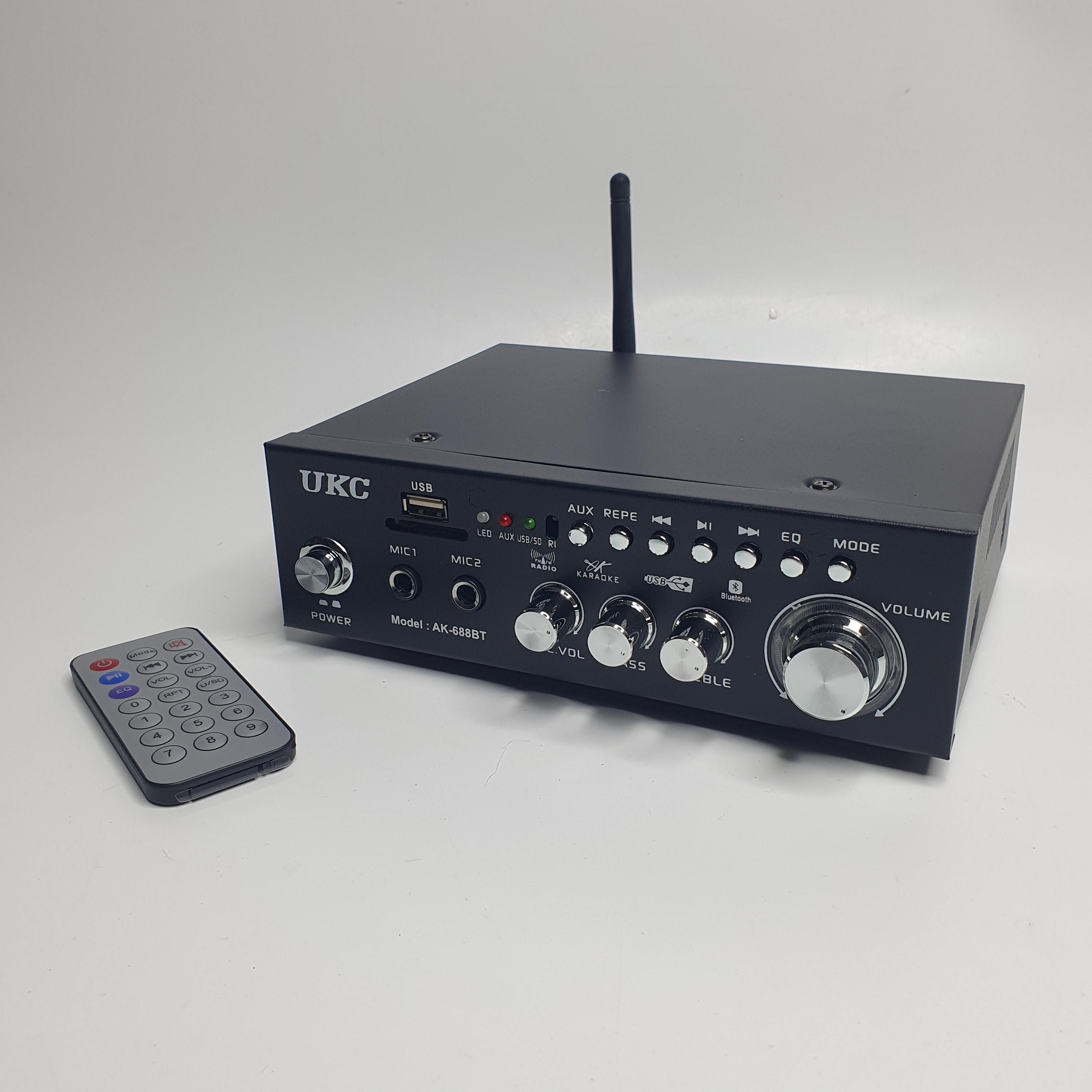 Усилитель мощности звука с пультом Bluetooth двухканальный портативный стерео Черный (AK-688-BT)