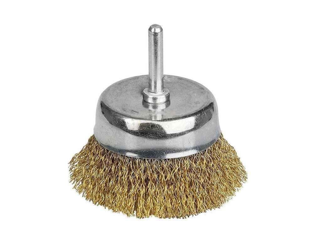 Щетка проволочная Sigma чашевидная Ø 75 мм хвостовик Ø 6 мм латунь 9015071 (701113)