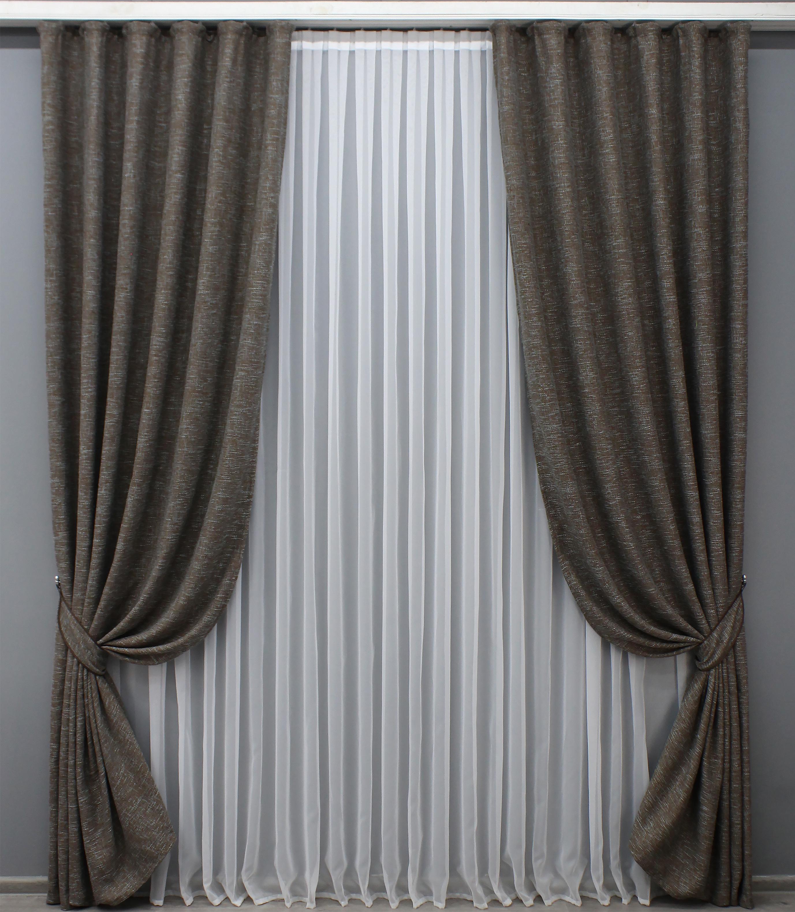 Комплект готовых штор VR-Textil Лен Мешковина № 1404ш 150х270 см 2 шт. Серый/Голубой (33-0281)