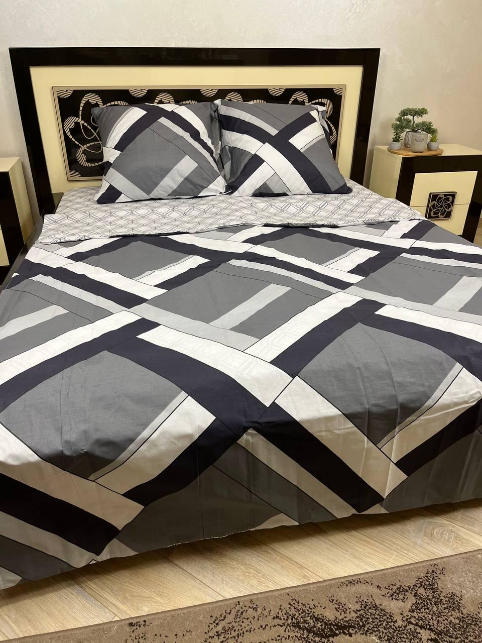 Комплект постельного белья Узоры хлопковый двуспальный 180x220/50х70 см Серый (14717900)