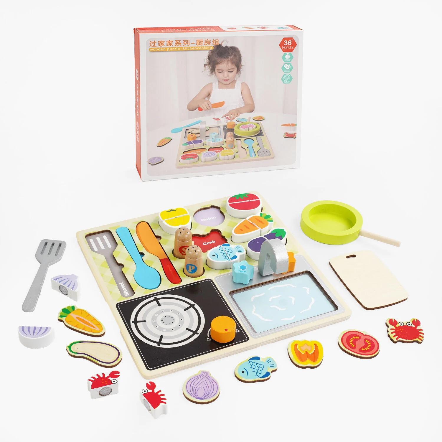 Дерев'яний сортер ТехноК С 65804 Кухня набір продуктів/елементи на липучках/безпечний ніж/дошка для нарізки 22 ел. (158070)