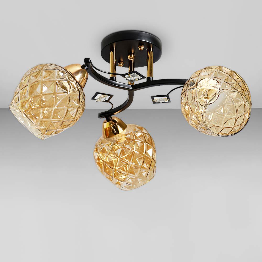 Люстра потолочная Light House SC-18698/3 BK/FG D 480х240 мм Черный/Золотой/Янтарный