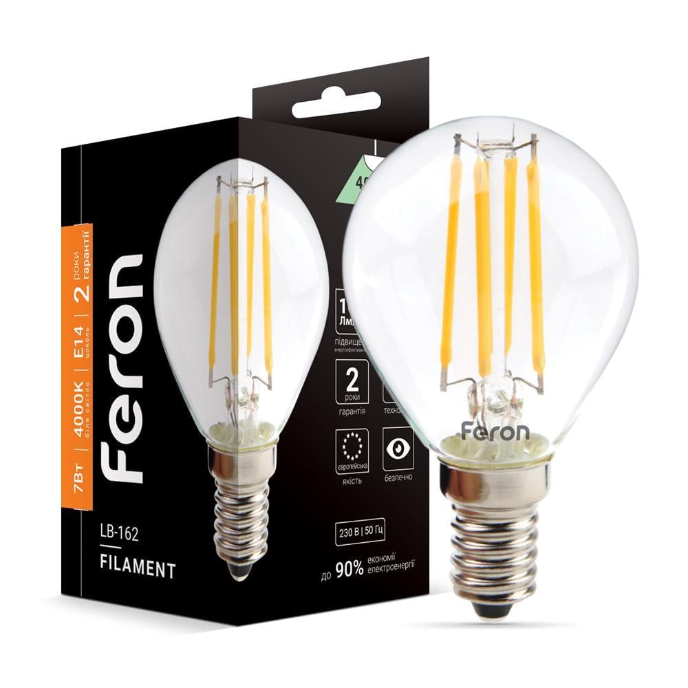 Лампа світлодіодна Feron Filament LB-162 P45 7W E14 4000K (27844361) Лампа світлодіодна Feron Filament LB-162 P45 7W E14 4000K (27844361)