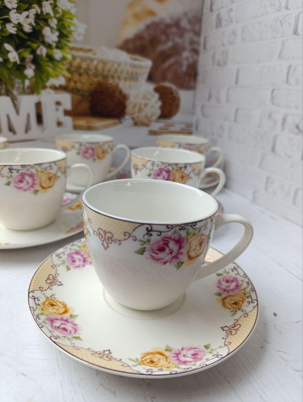 Сервіз чайний SNT Квітковий орнамент порцеляна 250 мл 12 пр. Білий (15103-3) - фото 2