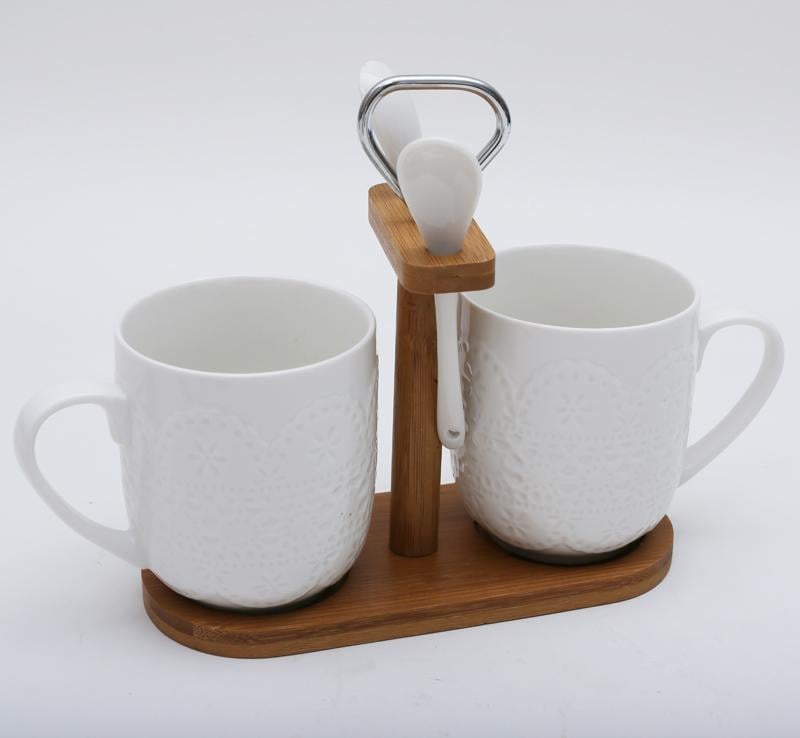 Набор чашек Ceram-Bamboo с ложками на подставке 380 мл 2 шт.