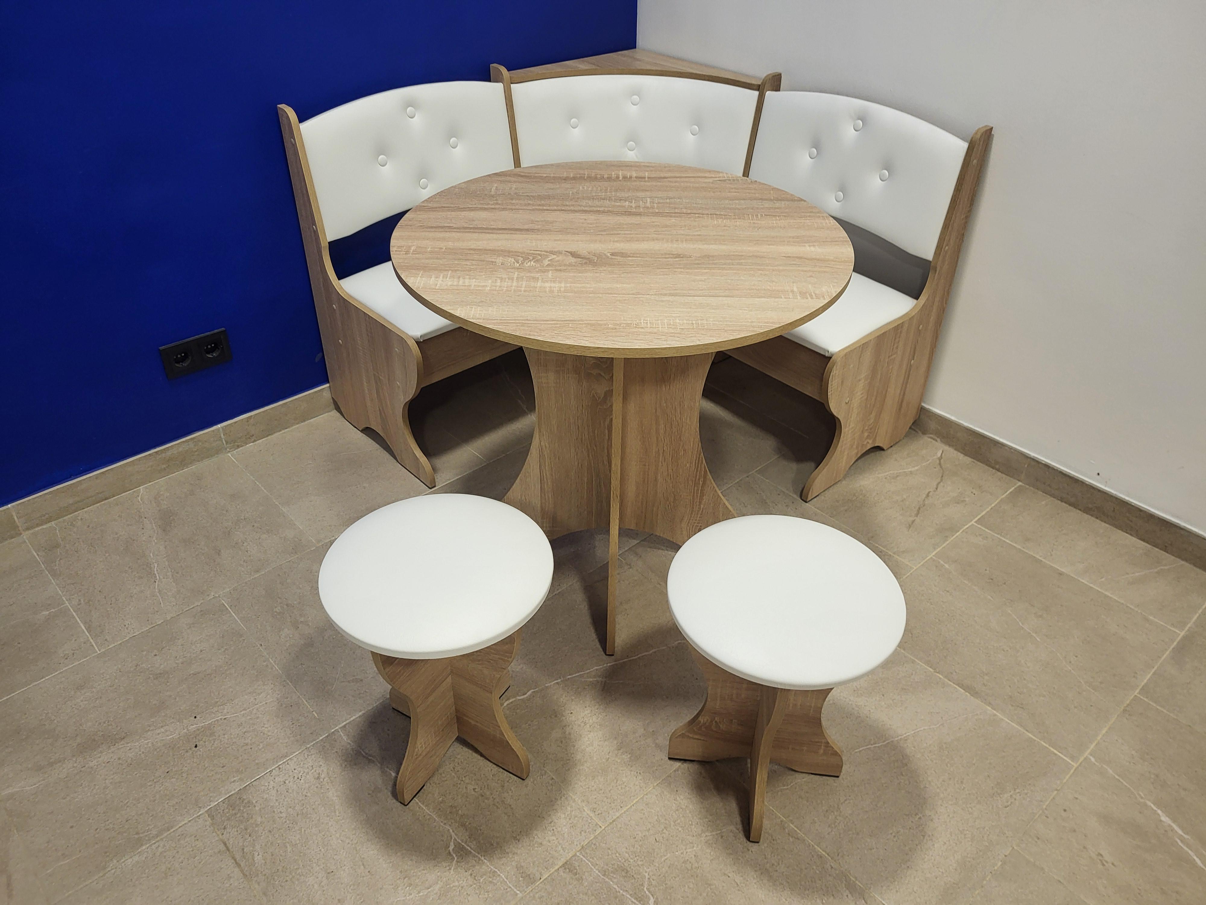 Кухонний куток Боярин зі столом та 2 табуретками ДСП/екошкіра 110х110 см Дуб Сонома/Білий (KS2T-DSN-EBL)