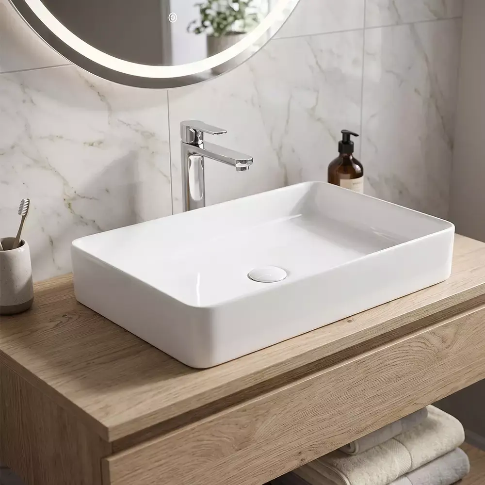 Умывальник накладной Devit Flow Square 600x405 прямоугольный, белый (DFL2174100W)