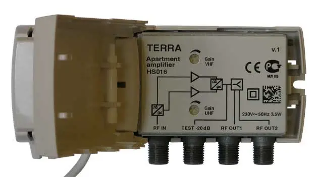 Підсилювач телевізійного сигналу Terra HS016 квартирний на два виходи (02523)