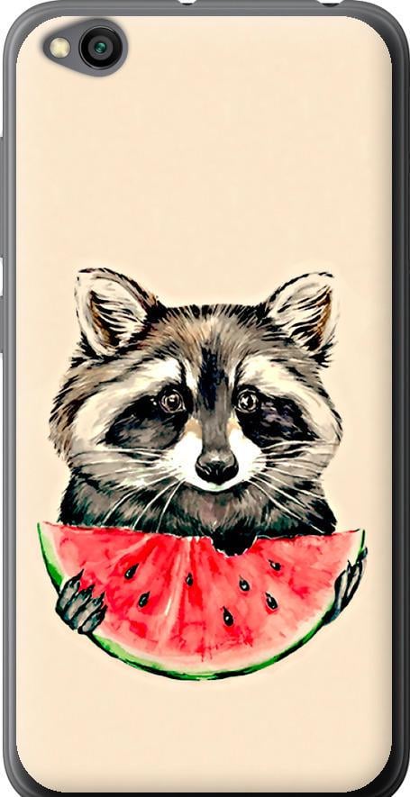 Чехол на Xiaomi Redmi Go Енотик с арбузом (4605u-1667-42517)