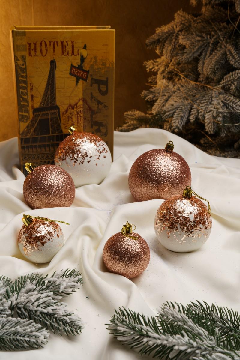 Ялинковий набір куль з блискітками Бите Скло Рожевий/Білий (VYA678119) - фото 4