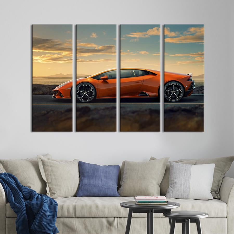 Картина на холсте Стильный оранжевый Lamborghini Huracan Evo 89x53 см (1249-41)