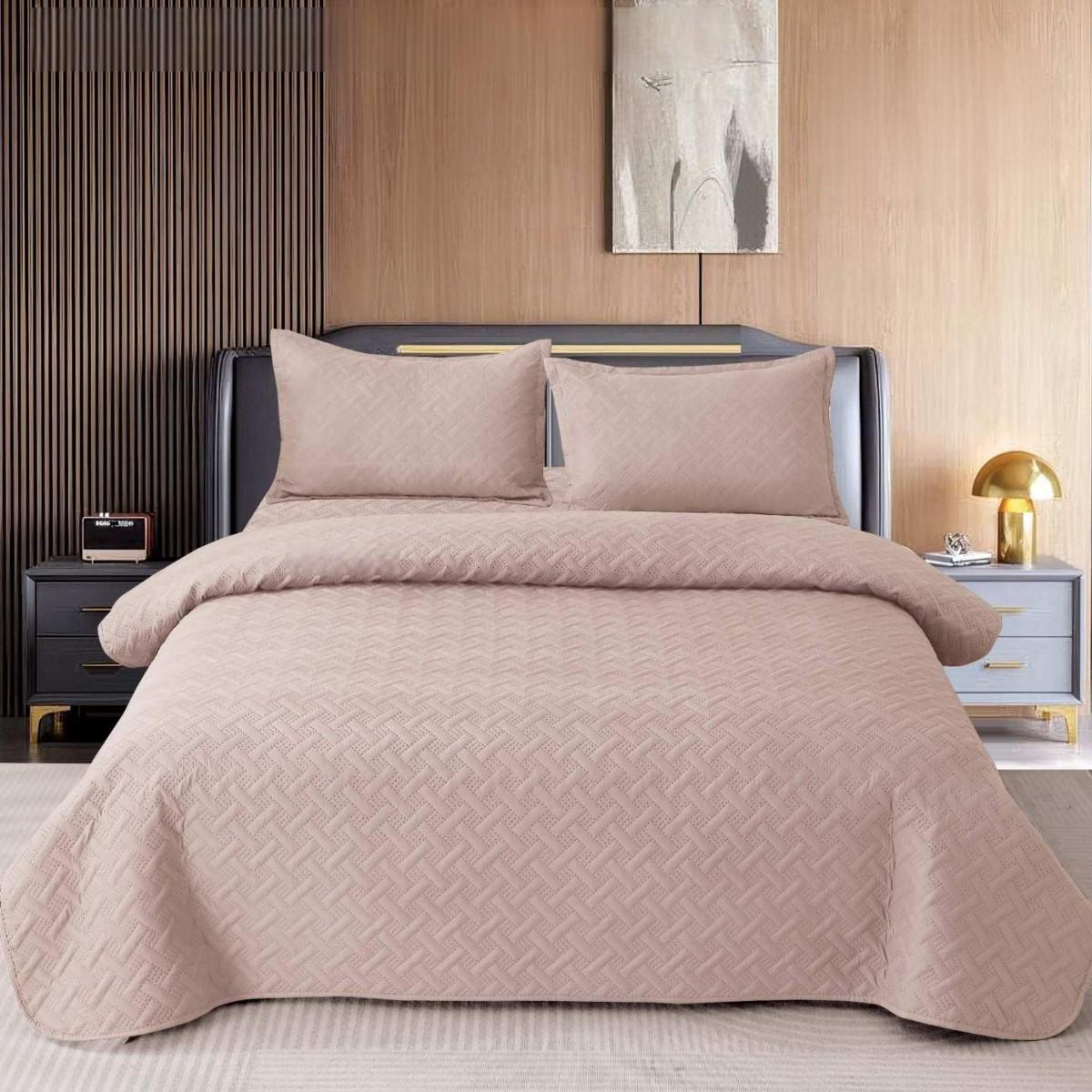 Покривало стьобане Koloco євро бавовняне 200х230 см та наволочки 2 шт. 50х70 см Рожевий (40888)