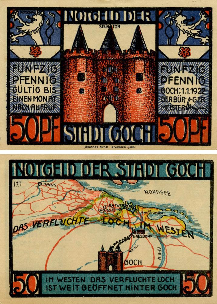 Коллекционная банкнота Германия Нотгельд 50 пфеннигов 1922 F-VF Гох Разновидность 2 (Б18755)