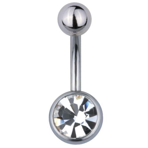 Серьга для пирсинга Банан в пупок с белым камнем в нижнем шарике 1,6х8х8 мм/5 (JBL01)