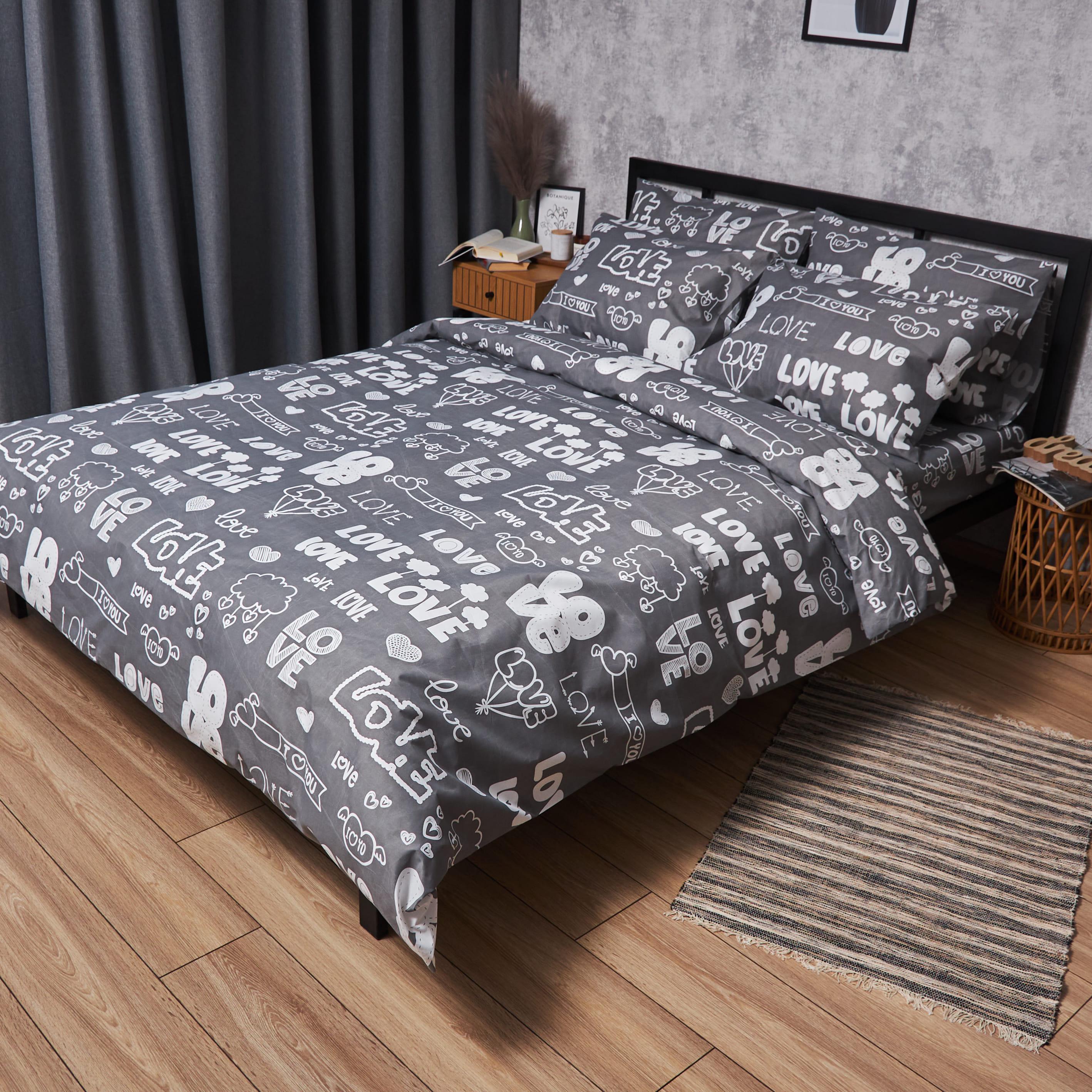 Комплект постельного белья Moon&Star микросатин Premium Love Script king size наволочка 2 шт. 220x240 см (MS-820007877)
