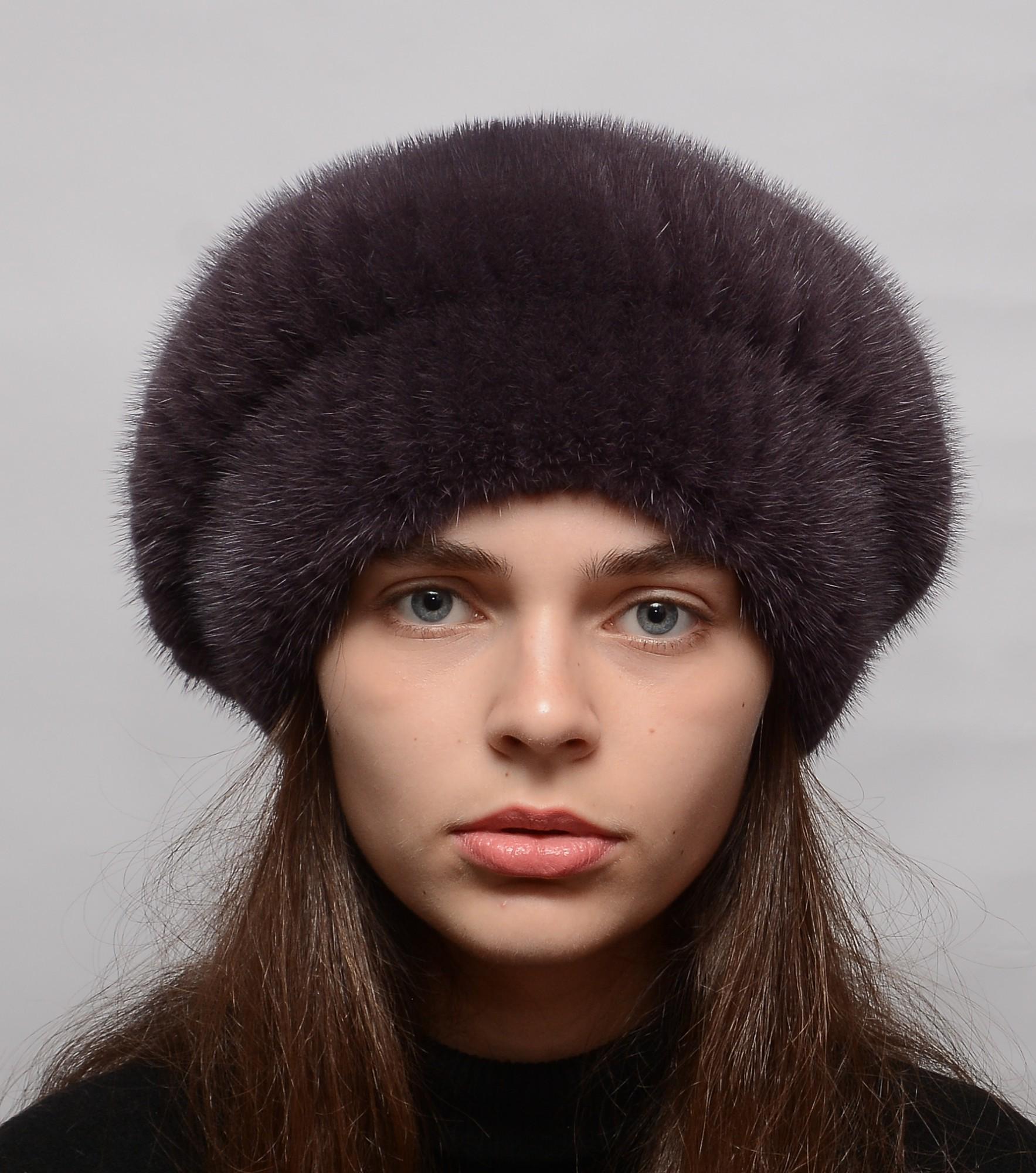 Зимний берет из меха норки Меховой стиль Шарик M-L Чайная роза (110/L)