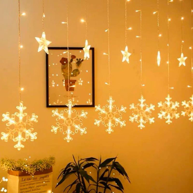 Гирлянда-штора светодиодная Lesko Снежинка и звезда 3х1 м Теплый белый (31160258)