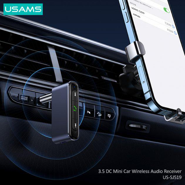 Аудиоадаптер универсальный Usams Mini Car Wireless Audio Receiver US-SJ519 Grey (146db31a) - фото 6