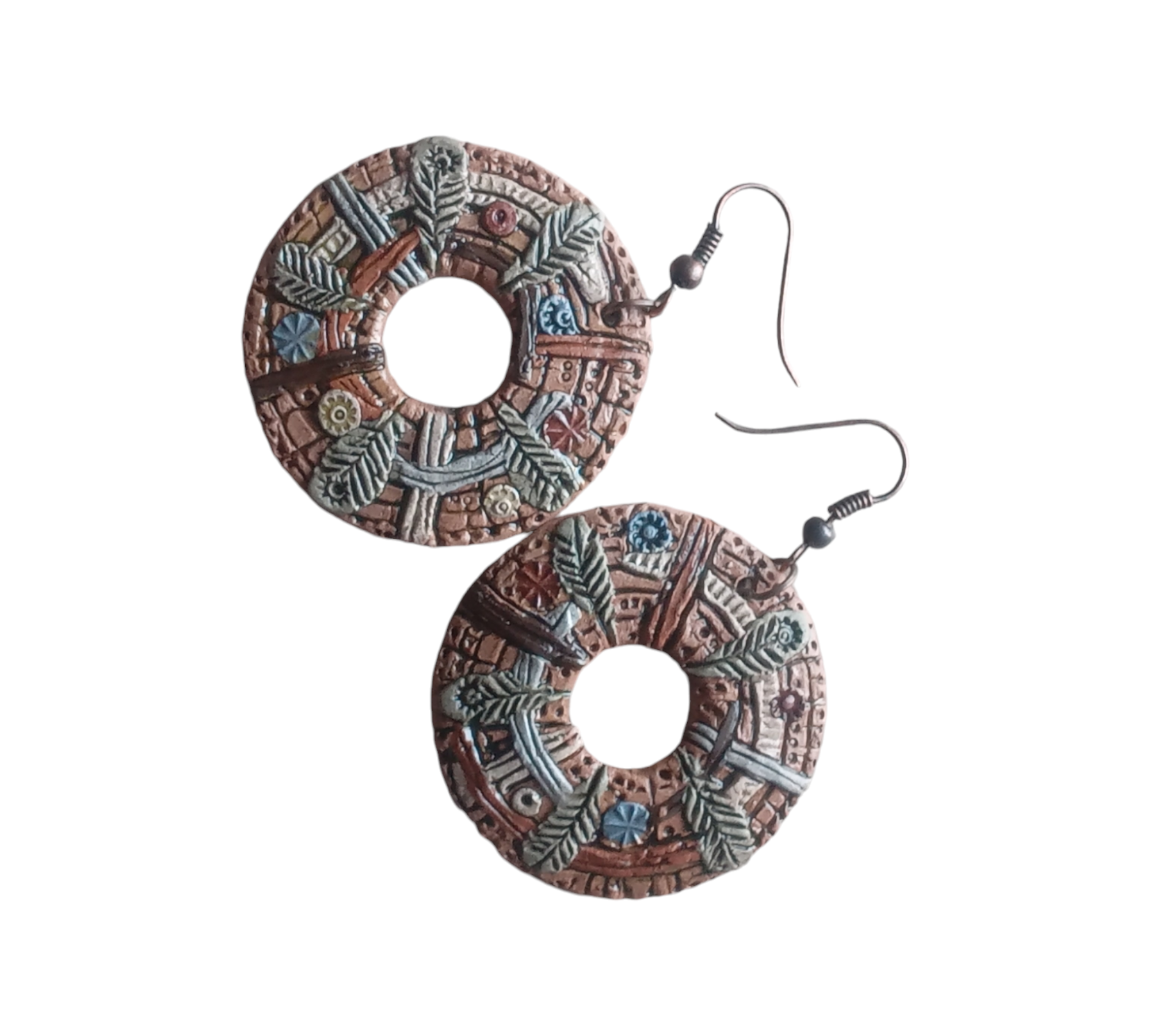 Серьги Круг Жизни керамические ручной работы ⌀ 35 мм (996)
