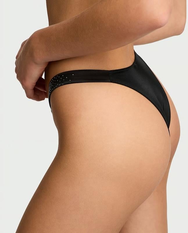 Трусики-бразилианы Victoria's Secret Scattered Shine Strap Black со стразами M Черный (26985590) - фото 2