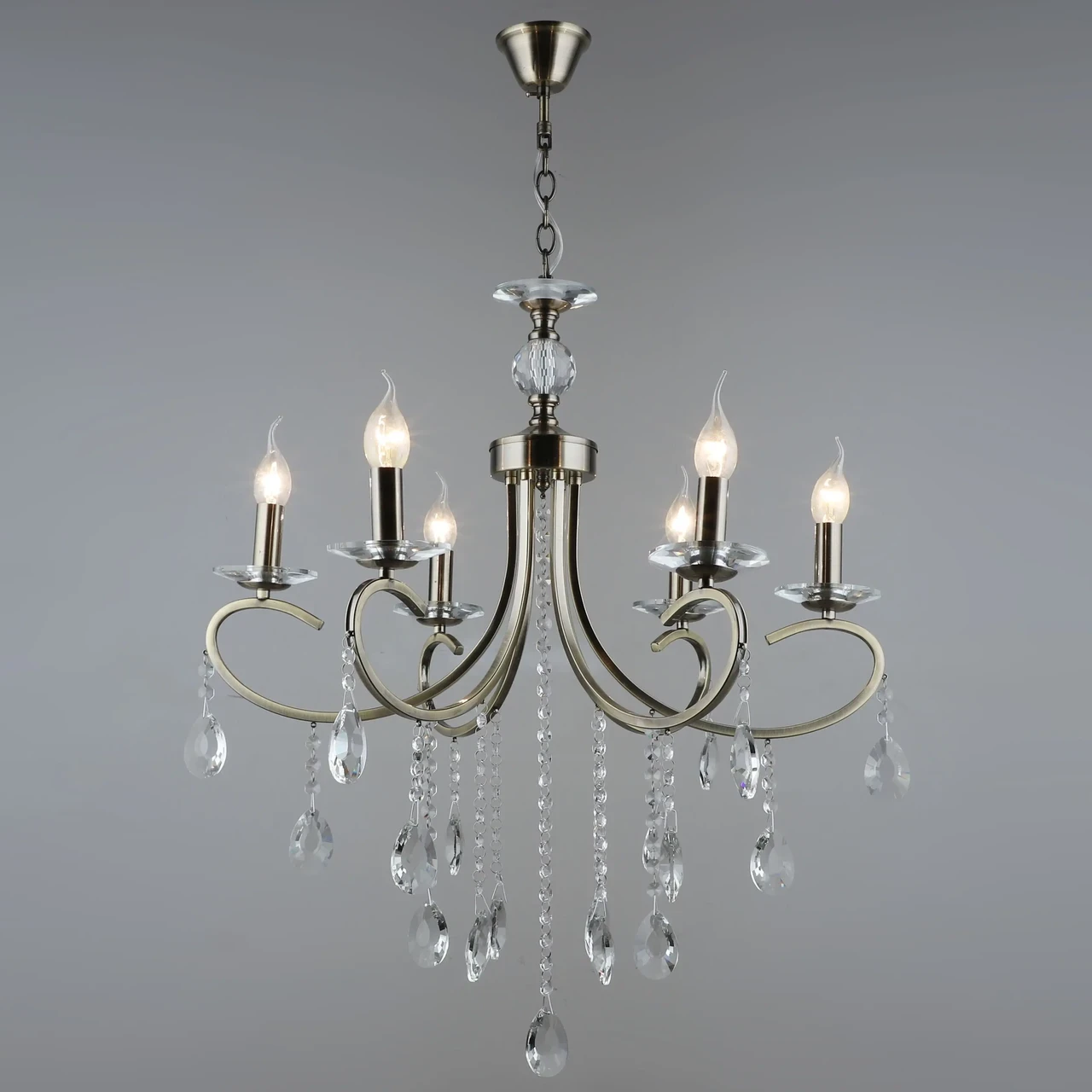 Люстра Sirius с хрустальными подвесами под шесть ламп Е14 Бронзовый (B NH4917/6) Люстра Sirius с хрустальными подвесами под шесть ламп Е14 Бронзовый (B NH4917/6)