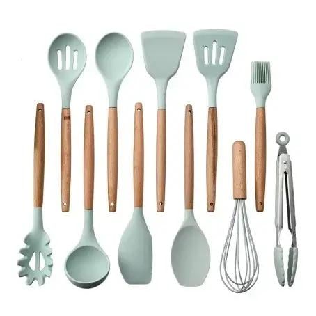 Набір кухонного приладдя Kitchen Set силікон/дерево 12 пр. М'ятний (KS-12M)