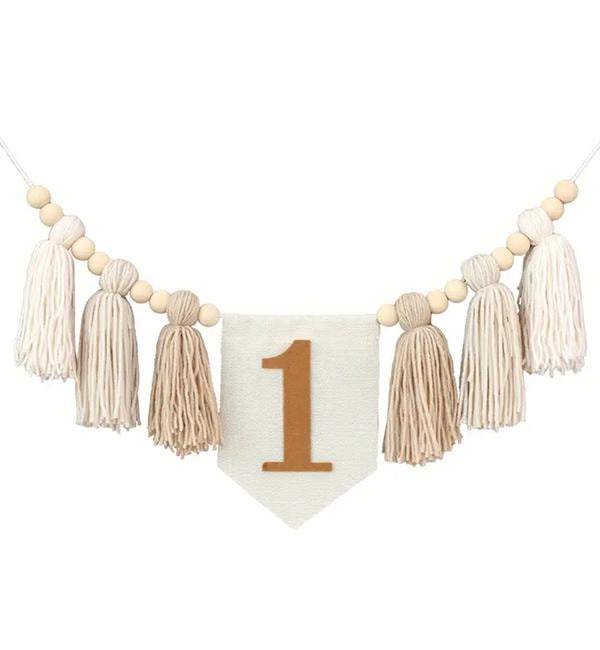 Гирлянда из ткани 1 год 140 см Бежевый (30292602)