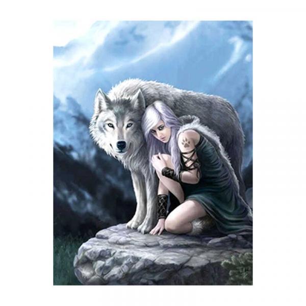 Алмазна мозаїка TK Group Дівчина і вовк 40х30 см з рамкою в коробці (GB75156-mt)