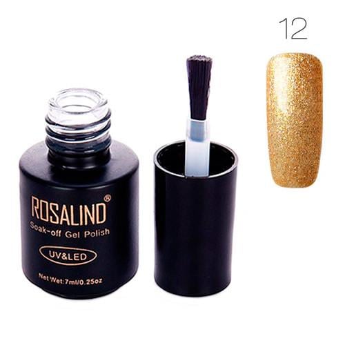 Гель-лак для ногтей маникюра Rosalind 7 мл шеллак для UV LED 12 с глитером Gold (312846)